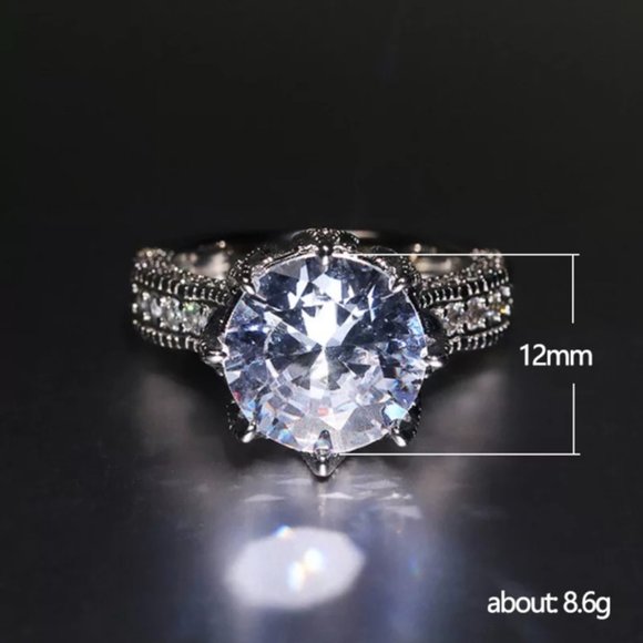 New Round Cut Luxury 925 Silver Diamond Engagement Ring - Picture 3 of 4